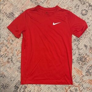 Boys - Nike Red Sports Tee with White Swoosh - size large